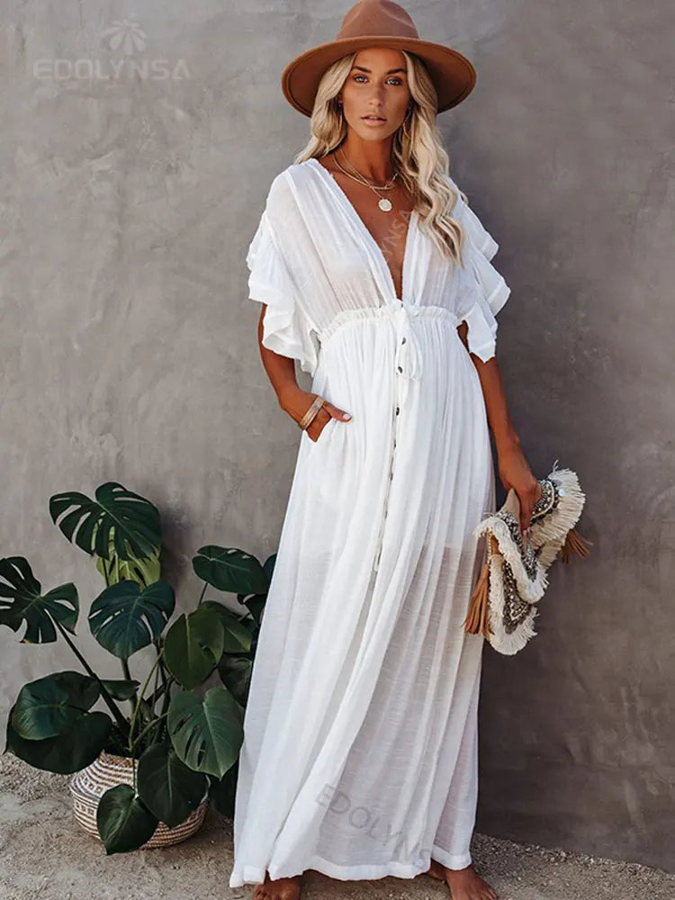 Fließendes Maxikleid mit Rüschen Details für Damen