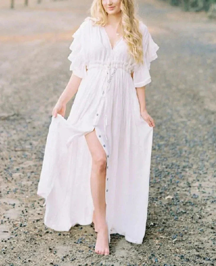 Fließendes Maxikleid mit Rüschen Details für Damen