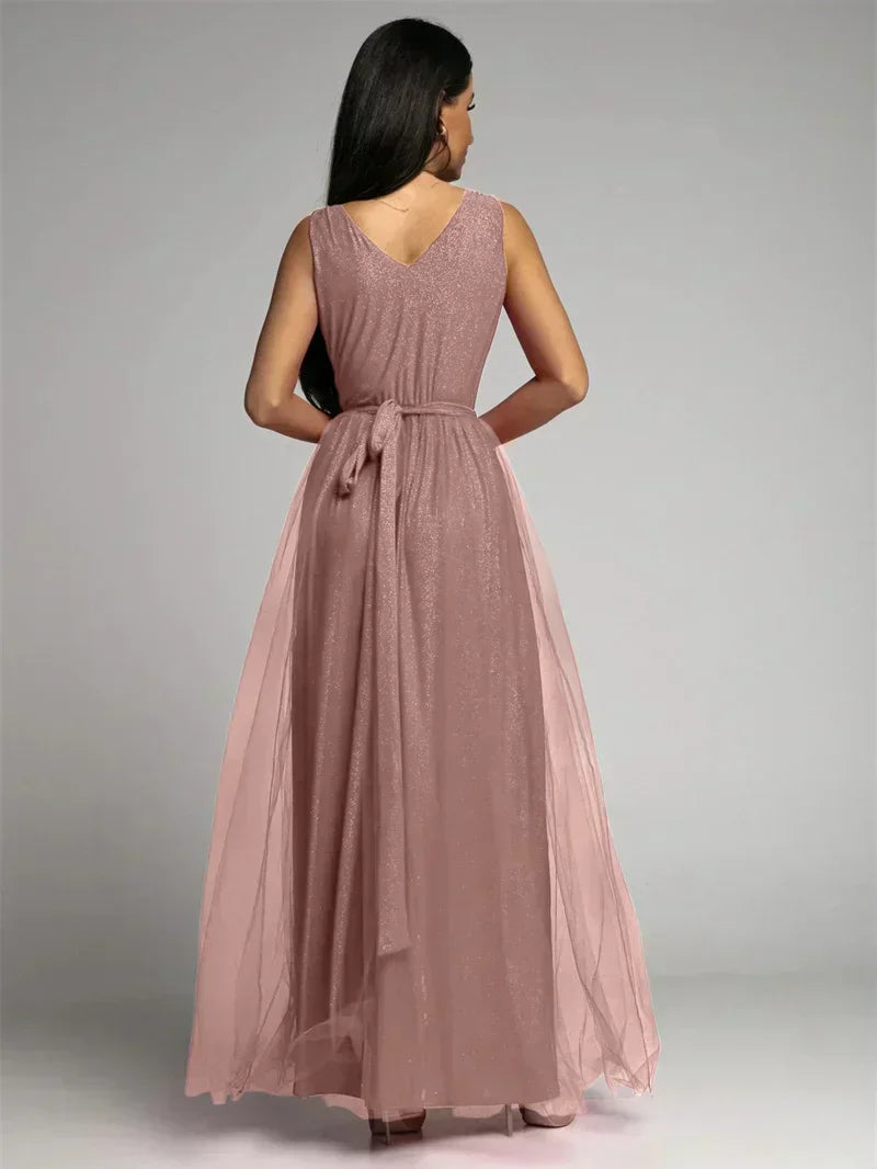 Elegantes Abendkleid mit Mesh Details und Hohem Schlitz für Frauen