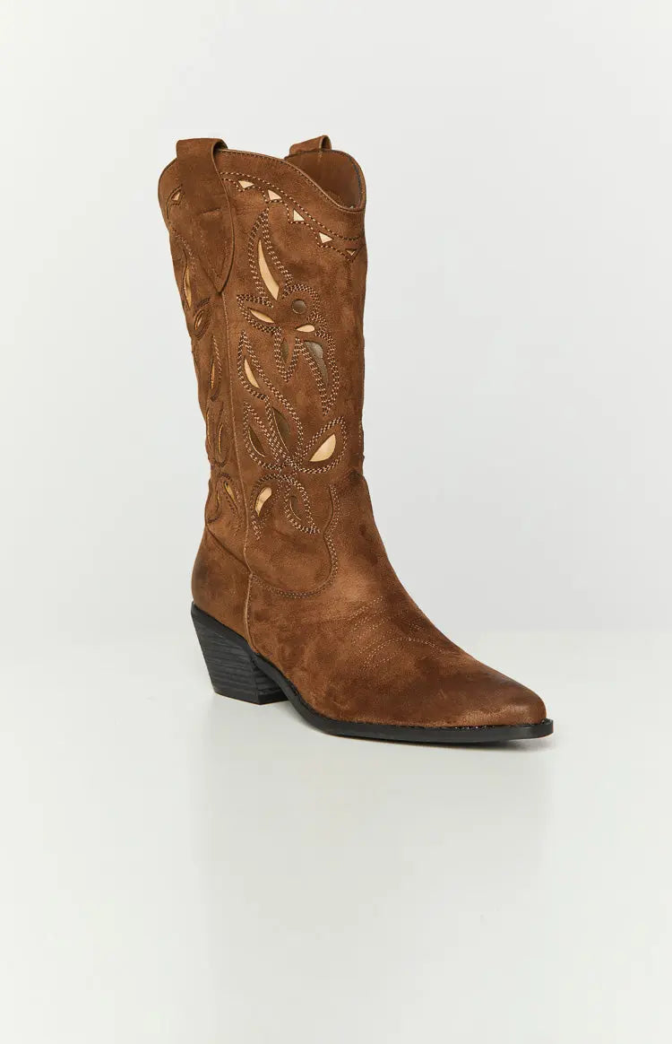 Bestickte Cowboy-Lederstiefel Für Frauen