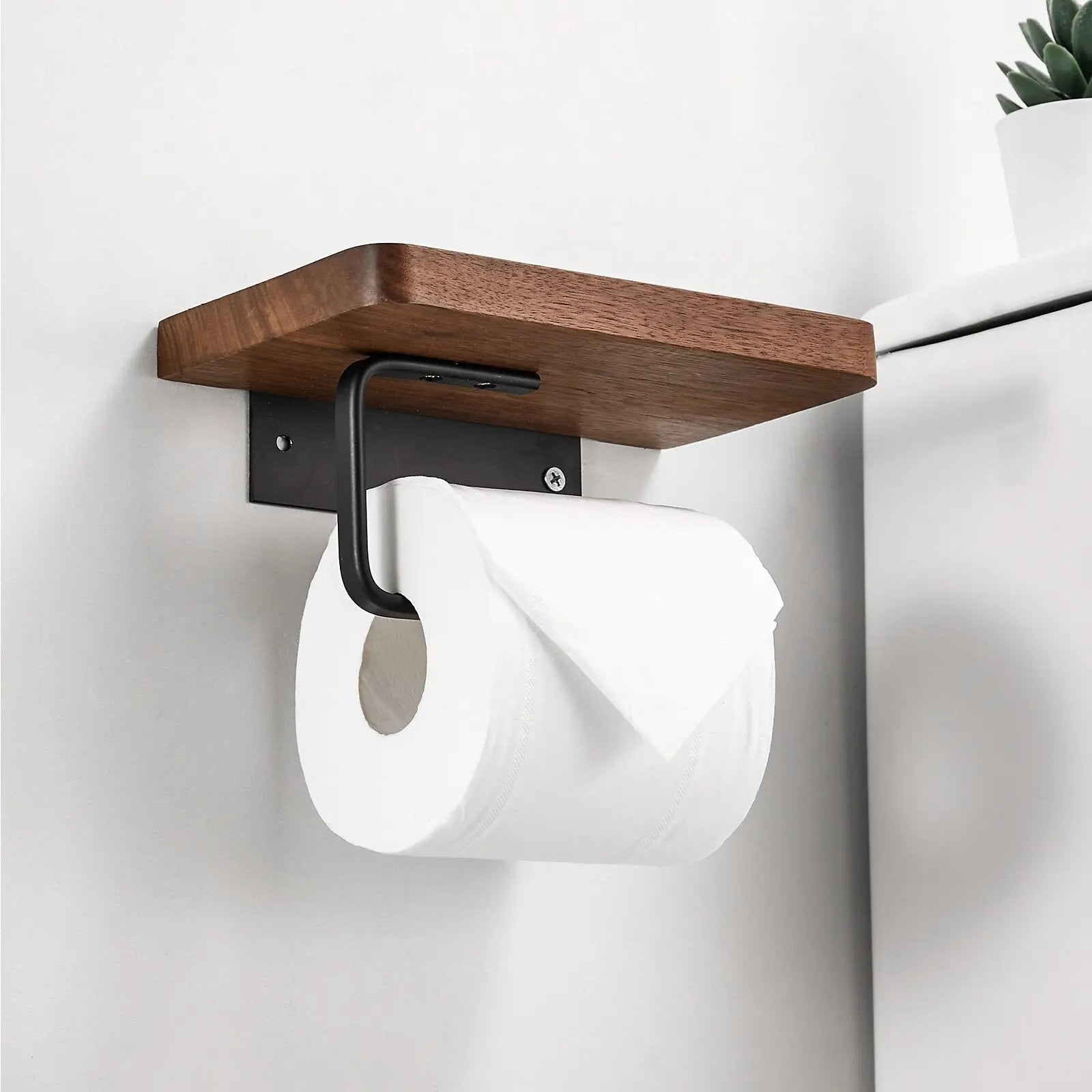 Toilettenpapierhalter mit Holzablage – Zur Wandmontage product image 1