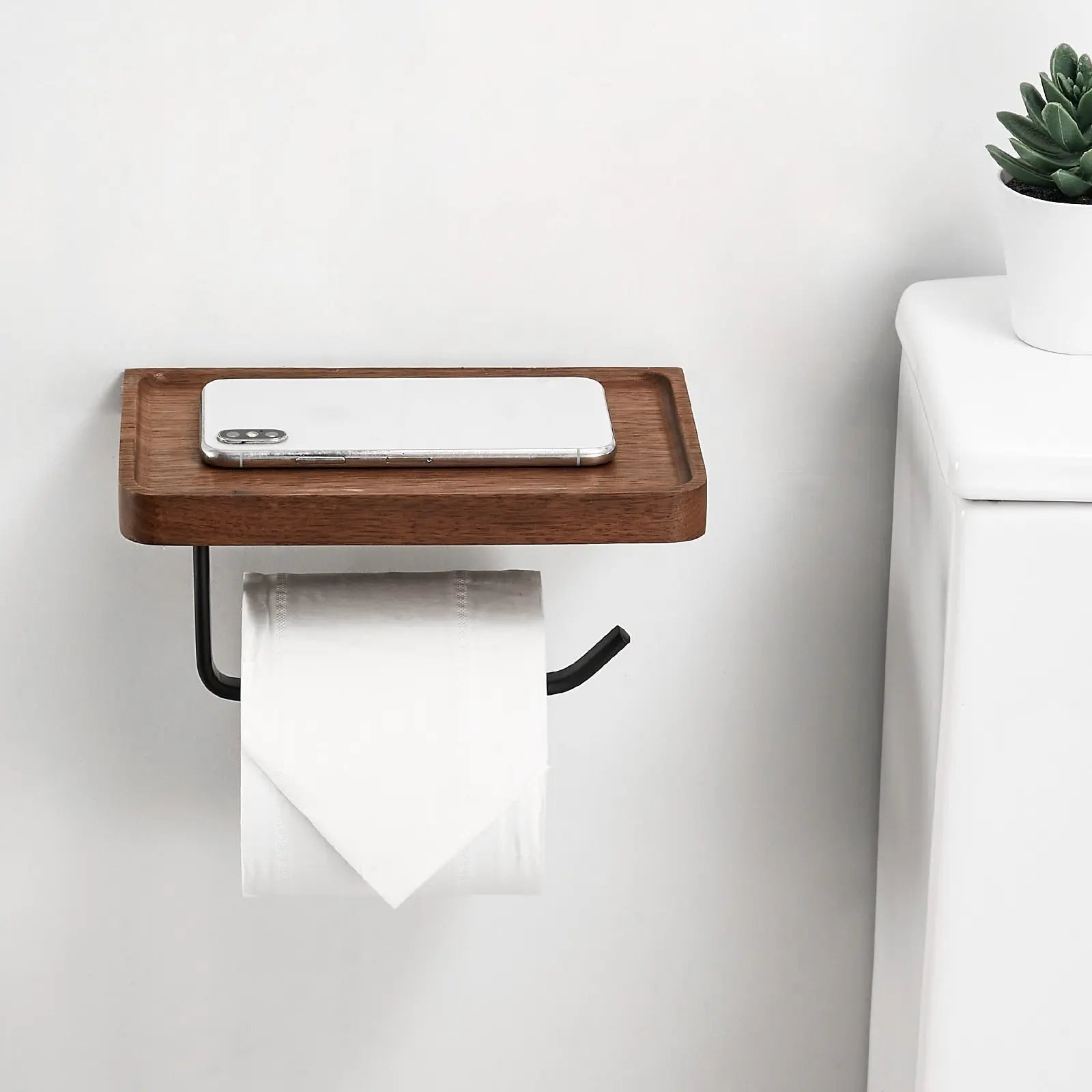 Toilettenpapierhalter mit Holzablage – Zur Wandmontage product image 2