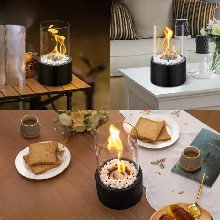 Four lifestyle scenes of Tischfeuer-Laterne in indoor outdoor settings