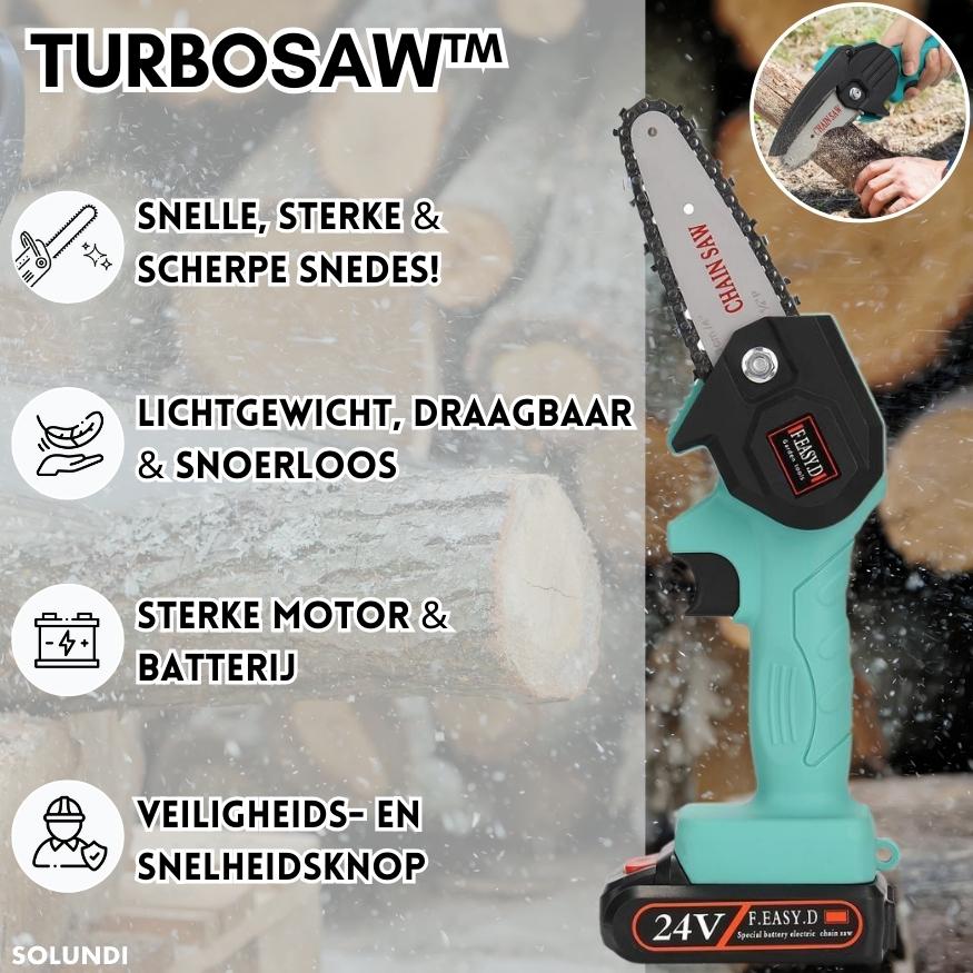 Turbosaw akku kettensäge kompakt product features with wood cutting action