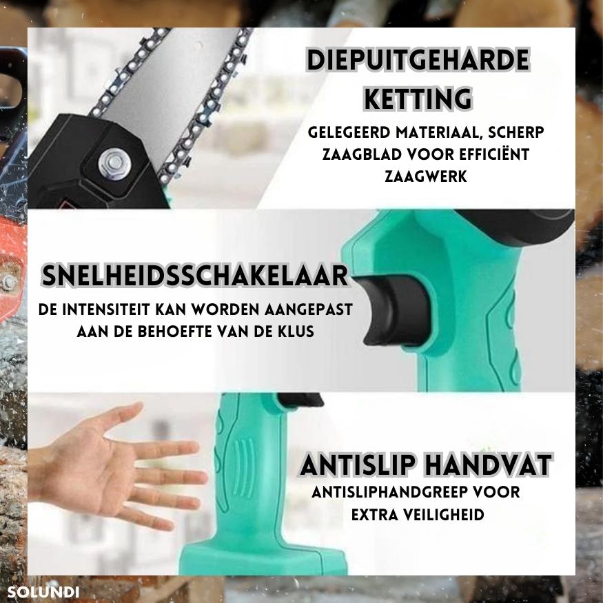 Akku kettensäge kompakt features deep hardened chain and anti-slip handle