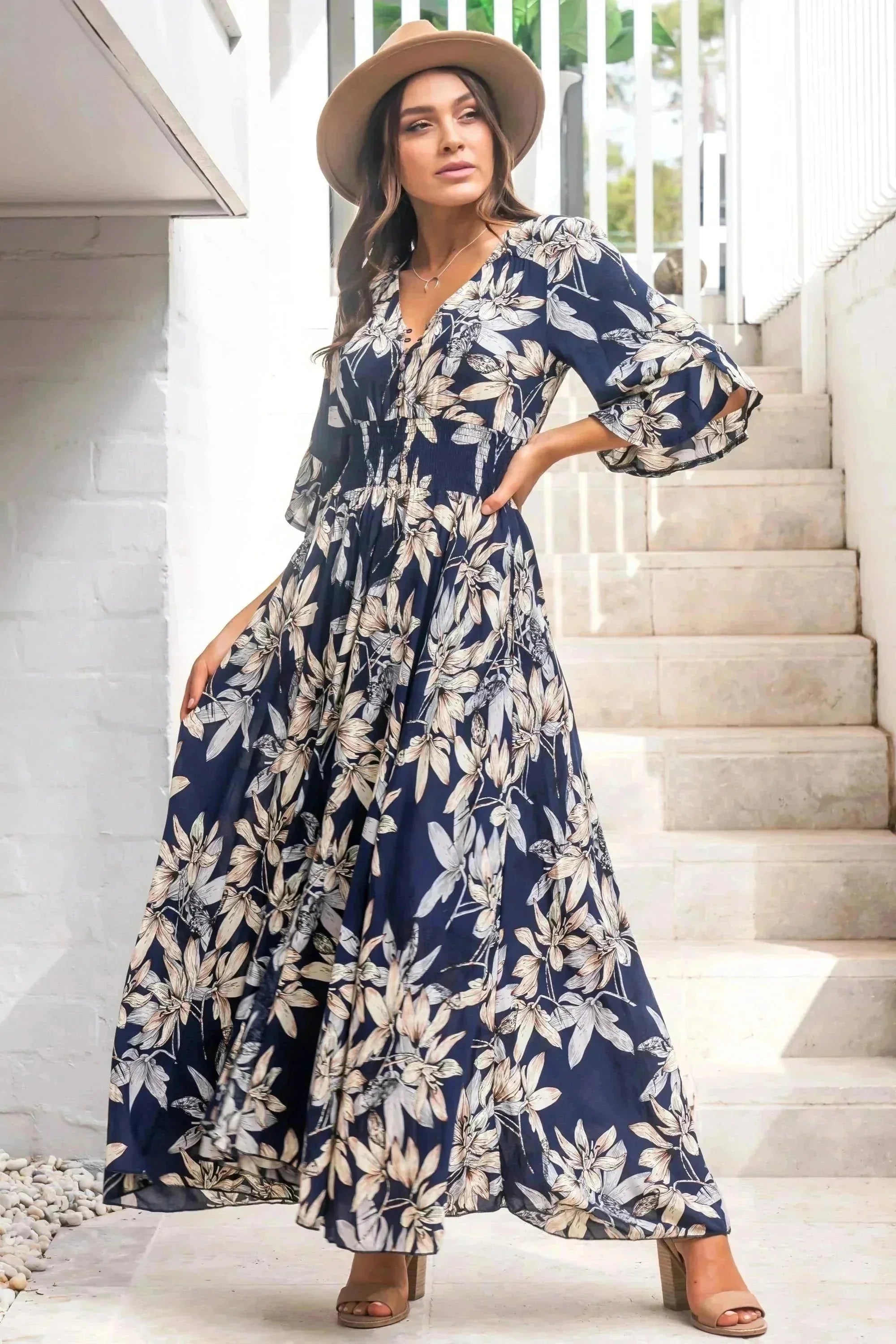 Evalora | Elegantes Boho Maxikleid
