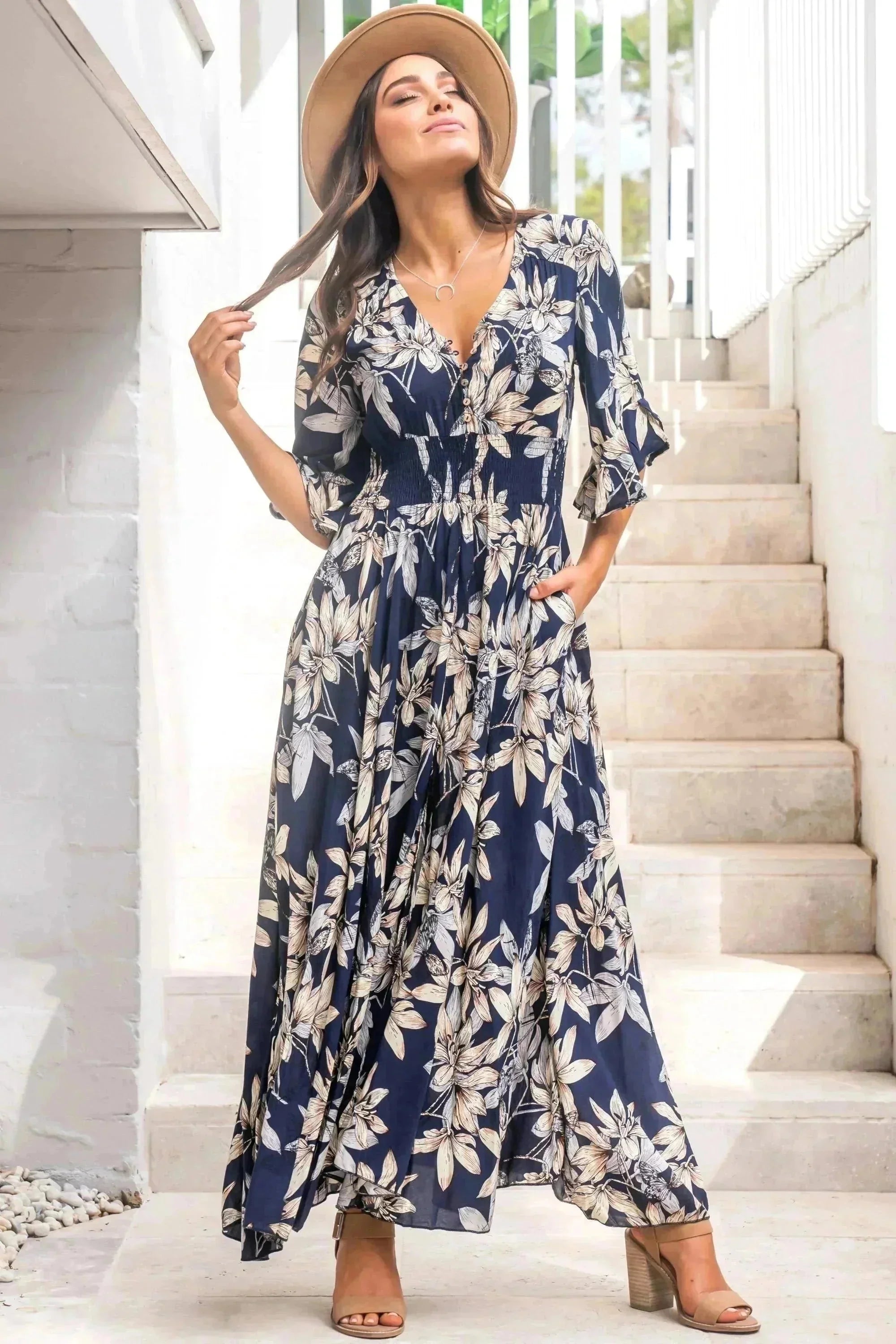 Evalora | Elegantes Boho Maxikleid