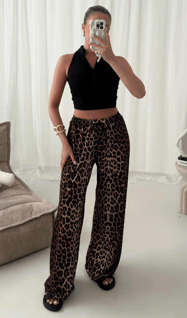 Leopardenmuster Hose mit verstellbarem Bund für Frauen