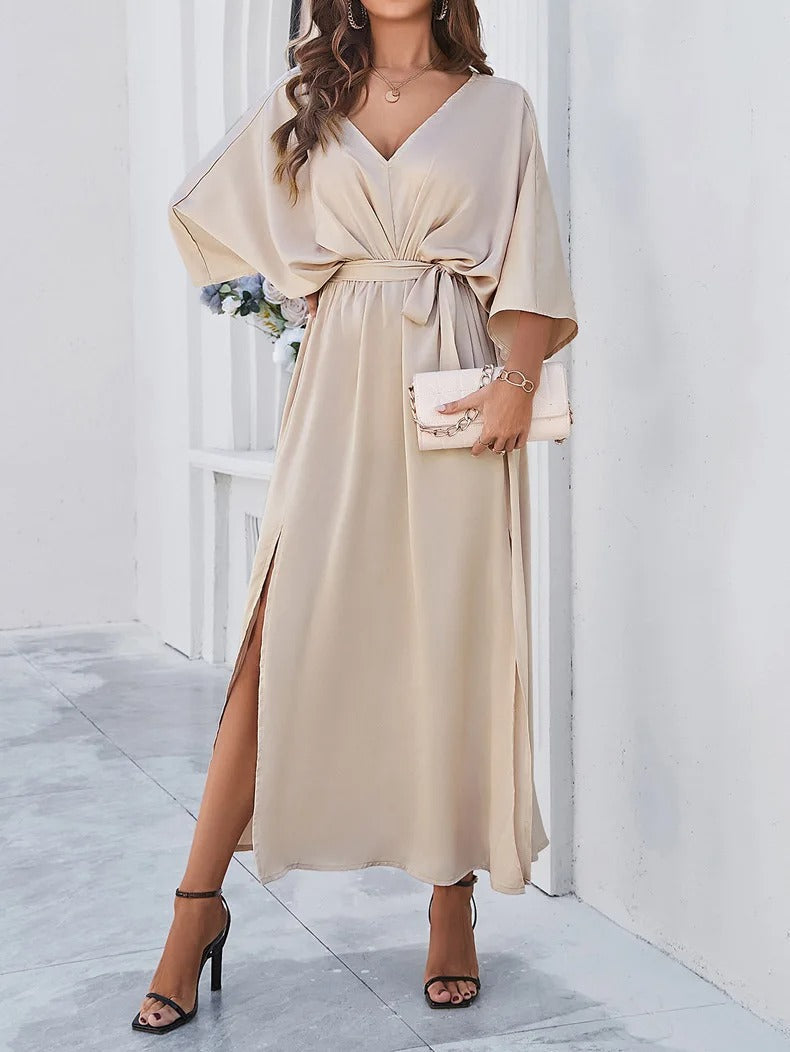 Elegantes V Ausschnitt Kleid mit Schlitz für Frauen