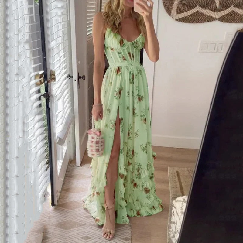 Galineth | Langes Blumen-Sommerkleid mit Schlitz