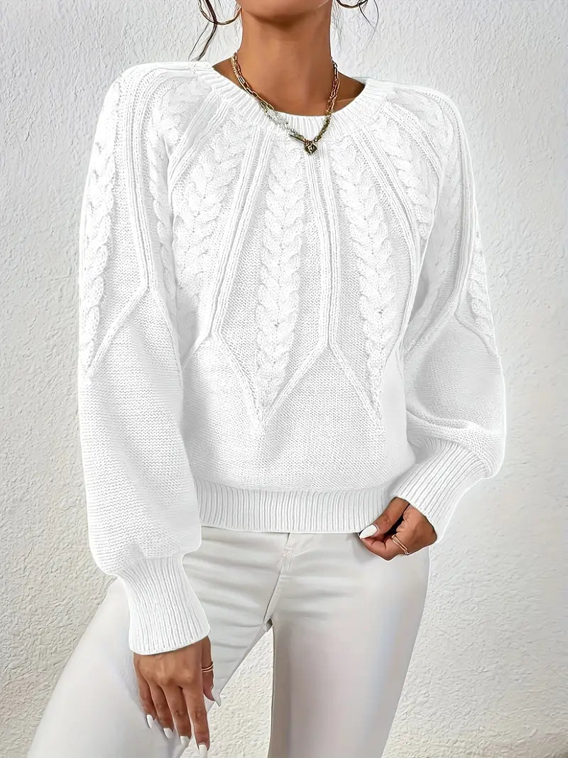 Strickpullover Mit Zopfmuster Und Rundhalsausschnitt Für Frauen