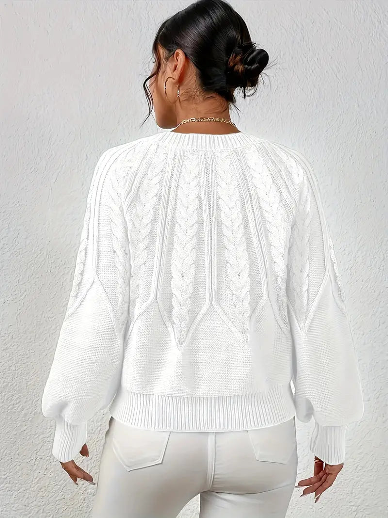 Strickpullover Mit Zopfmuster Und Rundhalsausschnitt Für Frauen