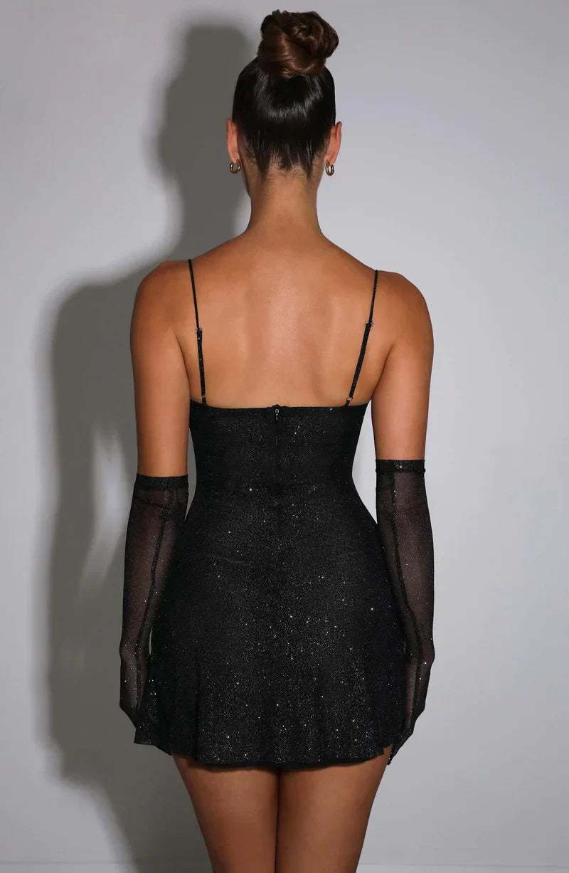 Glitzerndes Minikleid Mit Handschuhen Für Frauen