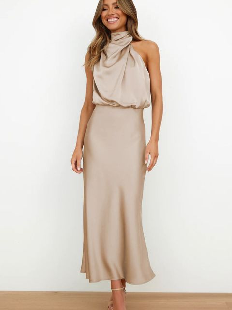 Satiniertes Neckholder Kleid mit eleganter Ausstrahlung für Frauen