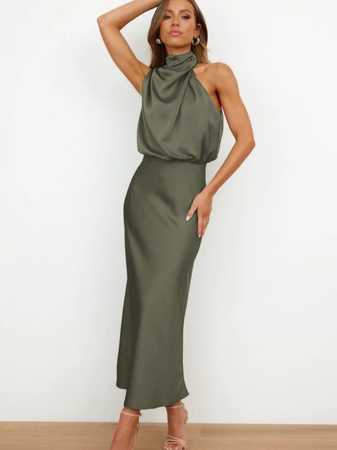 Satiniertes Neckholder Kleid mit eleganter Ausstrahlung für Frauen