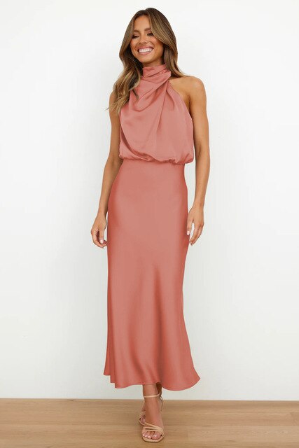 Satiniertes Neckholder Kleid mit eleganter Ausstrahlung für Frauen