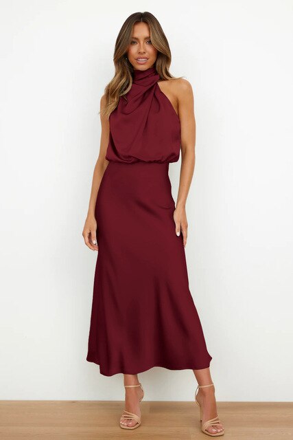 Satiniertes Neckholder Kleid mit eleganter Ausstrahlung für Frauen