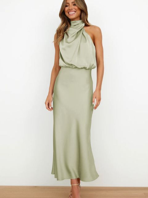 Satiniertes Neckholder Kleid mit eleganter Ausstrahlung für Frauen
