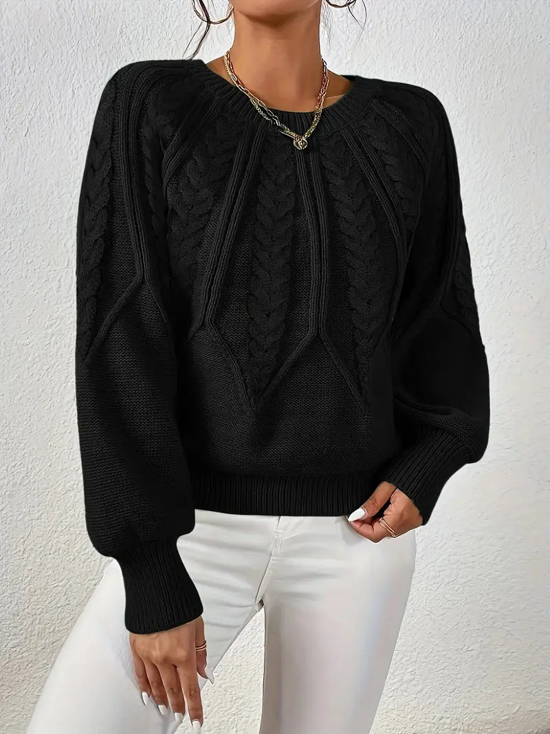 Strickpullover Mit Zopfmuster Und Rundhalsausschnitt Für Frauen