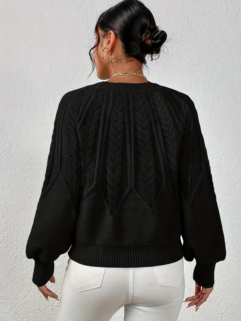 Strickpullover Mit Zopfmuster Und Rundhalsausschnitt Für Frauen