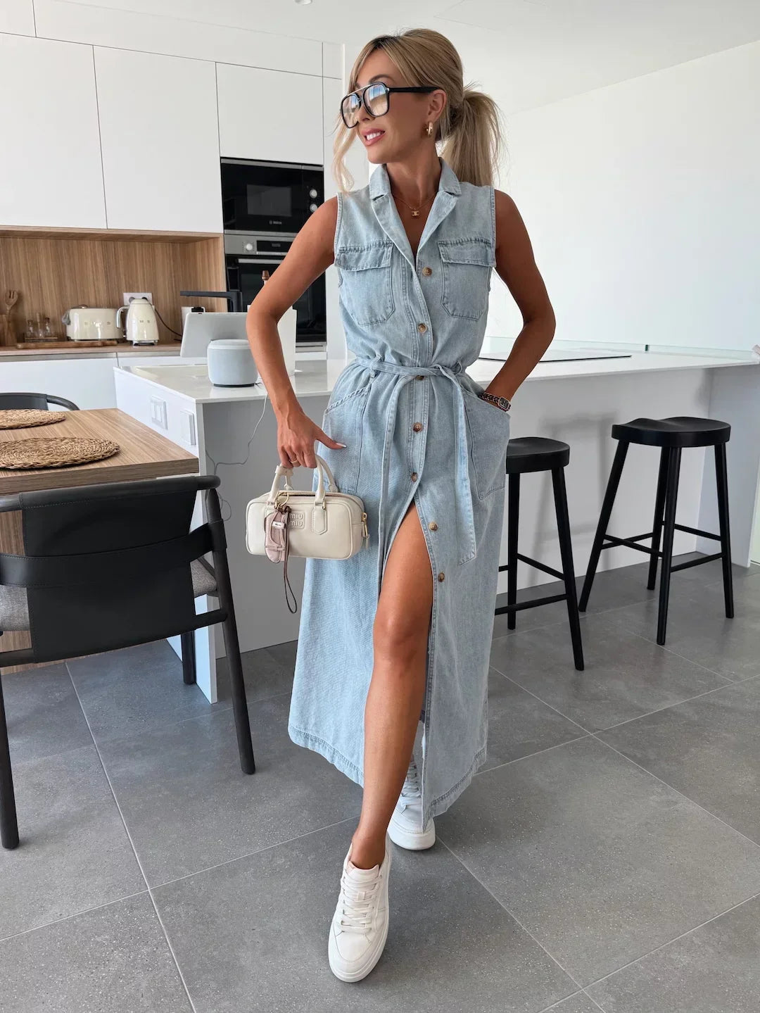 Griselith | Ärmelloses Denim Maxikleid