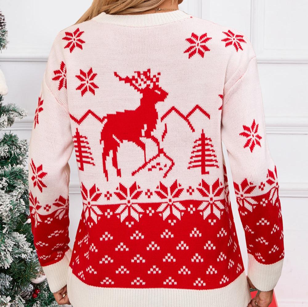 Festlicher Strickpullover Mit Hirschmuster Für Frauen