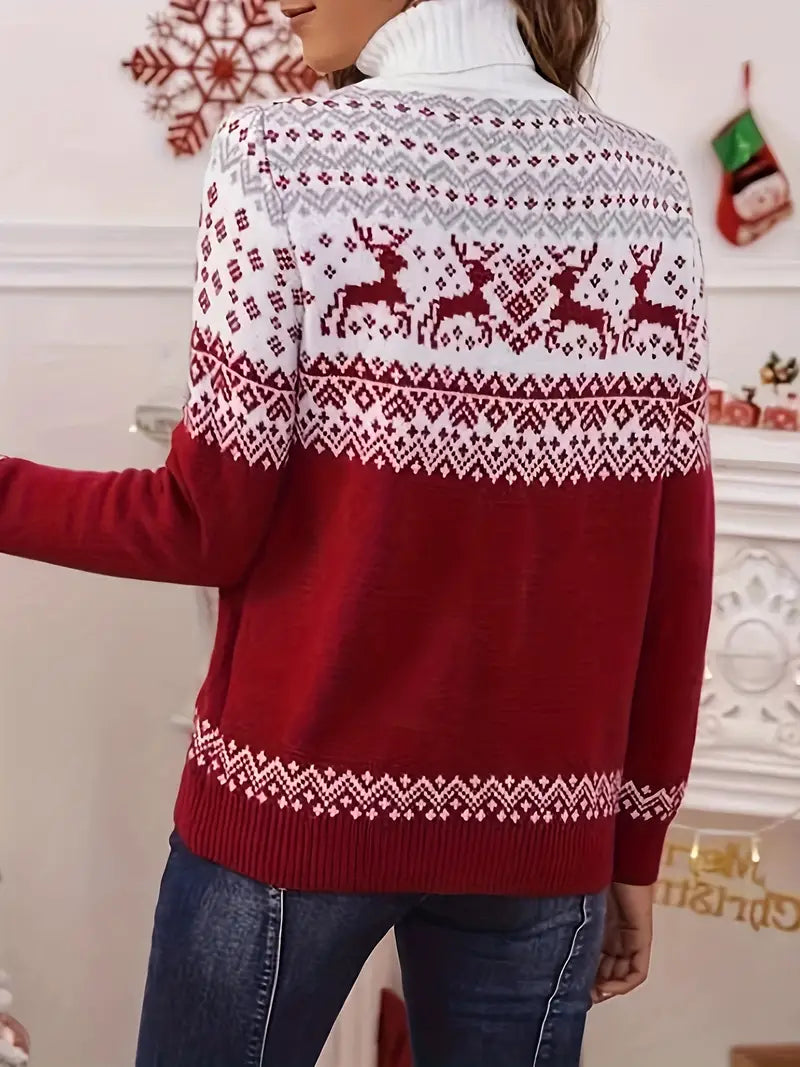 Festlicher Weihnachts-Strickpullover Mit Rollkragen Für Frauen