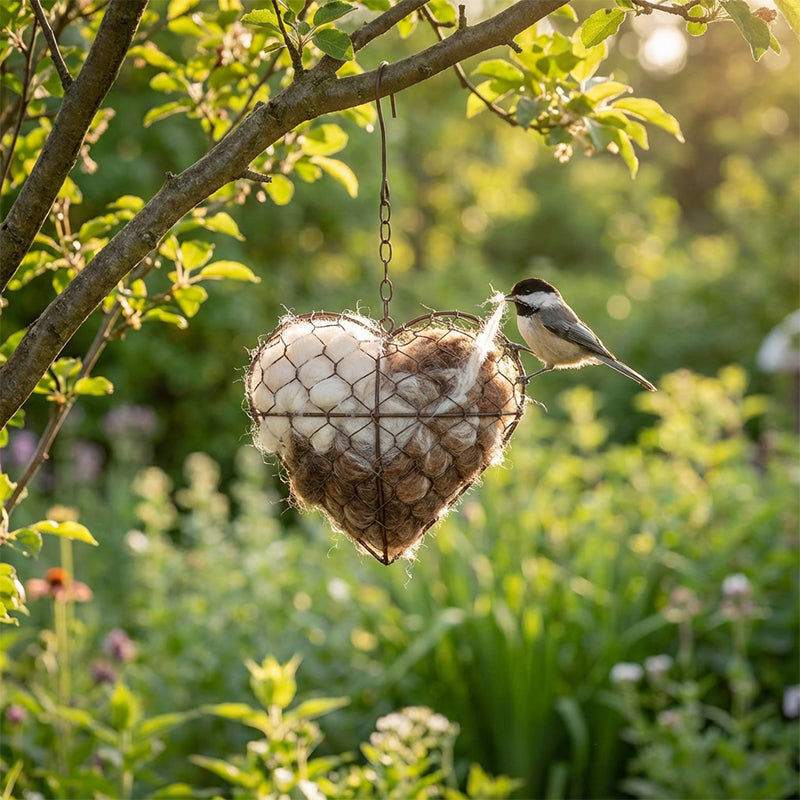 Eisenhalter für Vogelnistmaterial – Herzform mit Aufhängekette product image 1