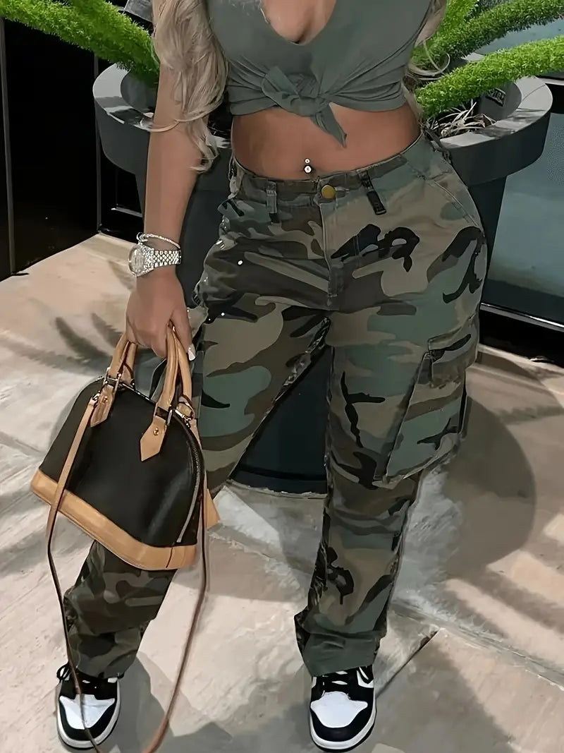Camouflage Cargo Jeans mit leichtem Tragegefühl für Frühling Sommer für Frauen