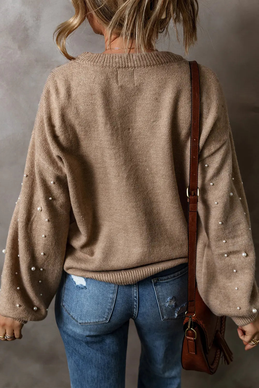 Eleganter Crewneck-Pullover mit Perlenbesatz Für Frauen