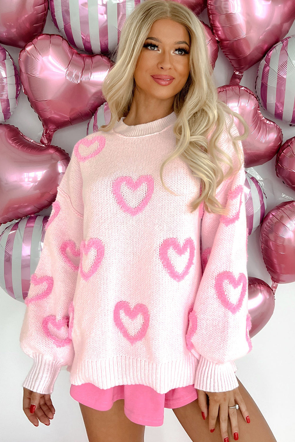 Strickpullover mit Herzmotiv und Puffärmeln Für Frauen
