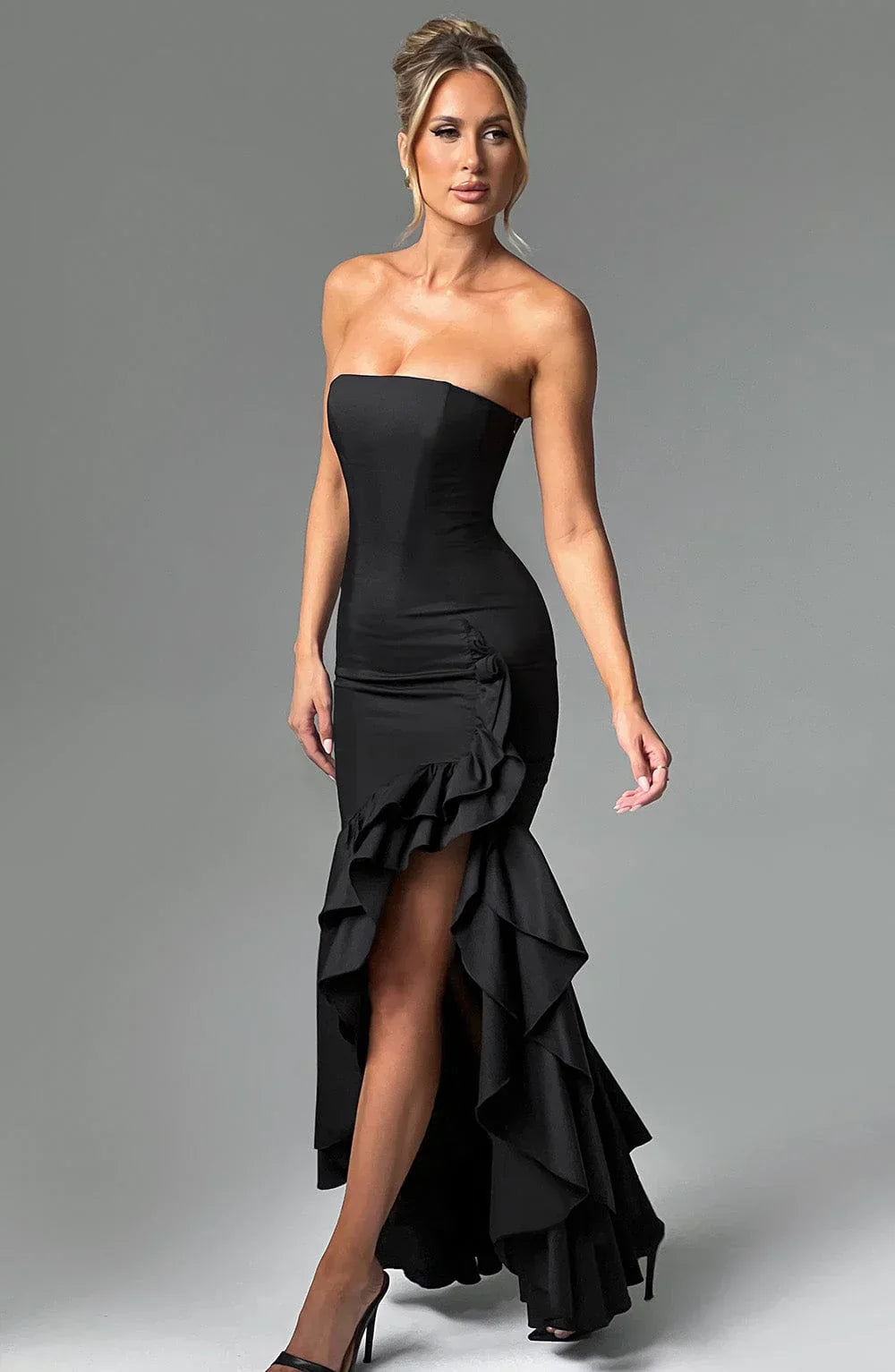 Ärmelloses Maxikleid Mit Schlitz Und Rüschen Für Frauen