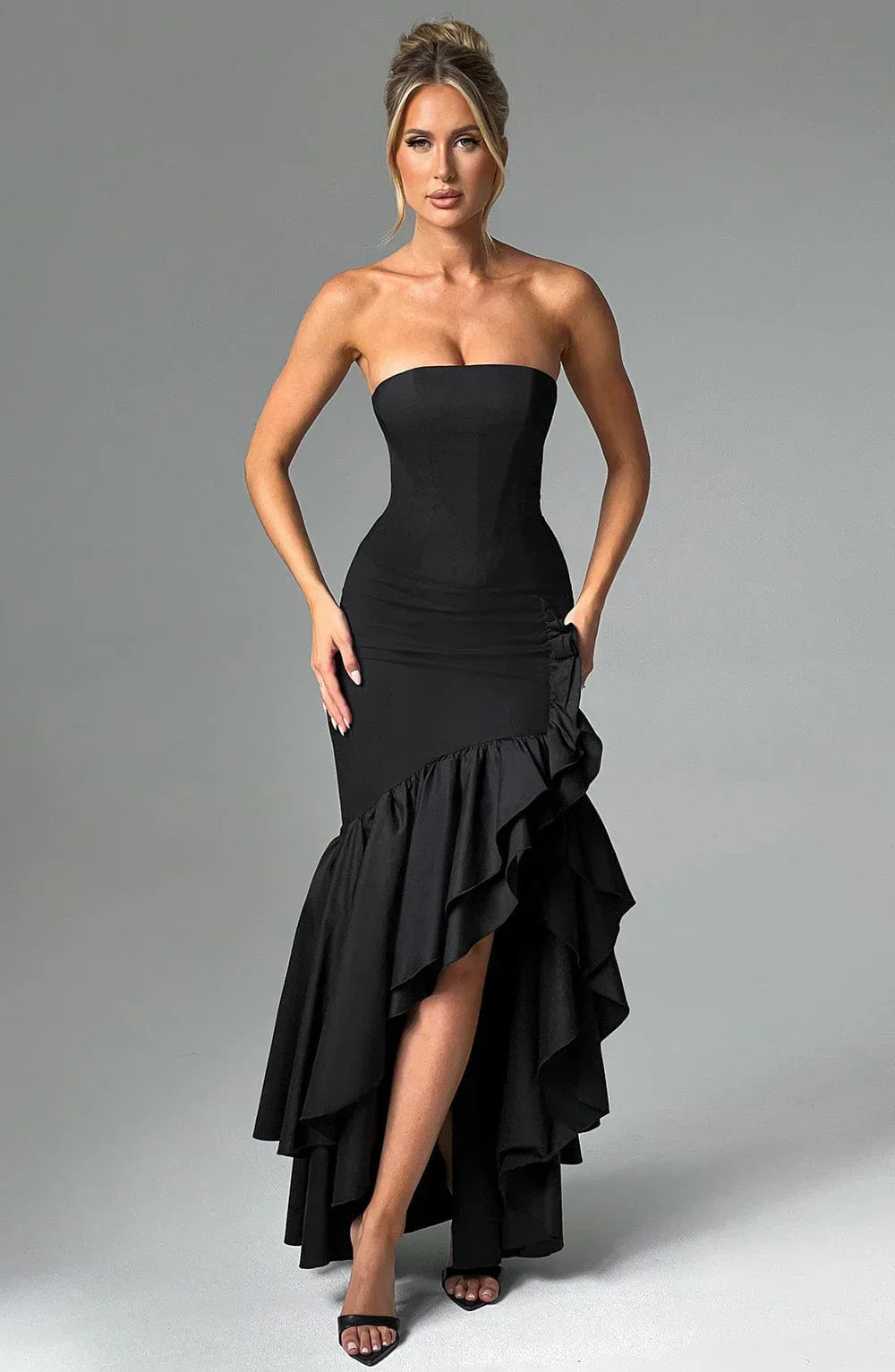 Ärmelloses Maxikleid Mit Schlitz Und Rüschen Für Frauen
