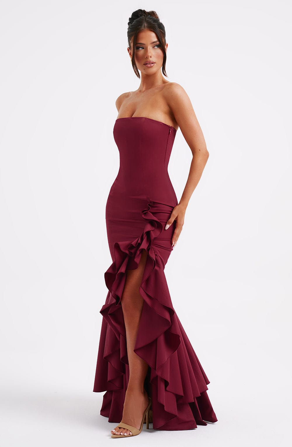 Ärmelloses Maxikleid Mit Schlitz Und Rüschen Für Frauen