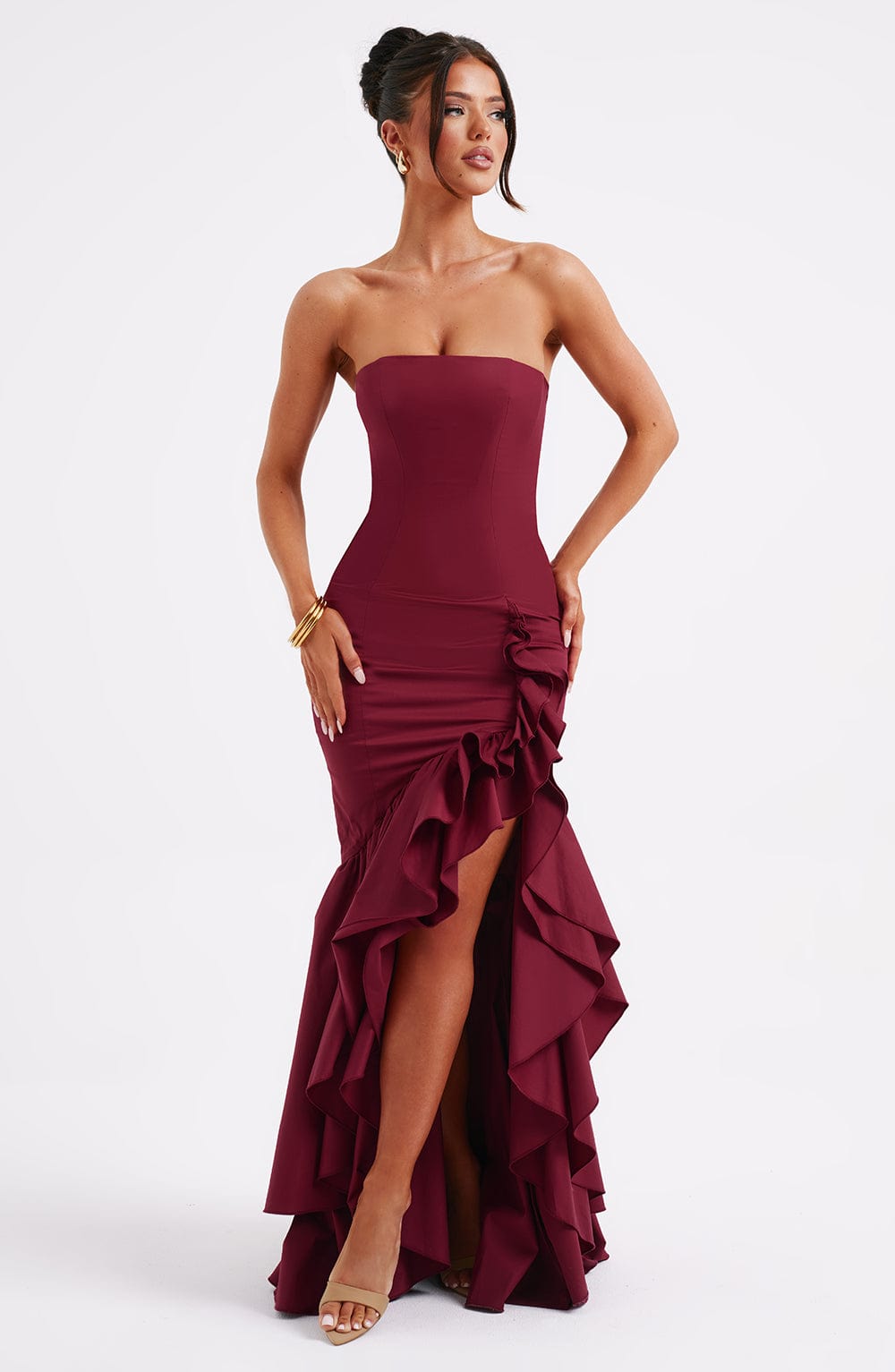 Ärmelloses Maxikleid Mit Schlitz Und Rüschen Für Frauen