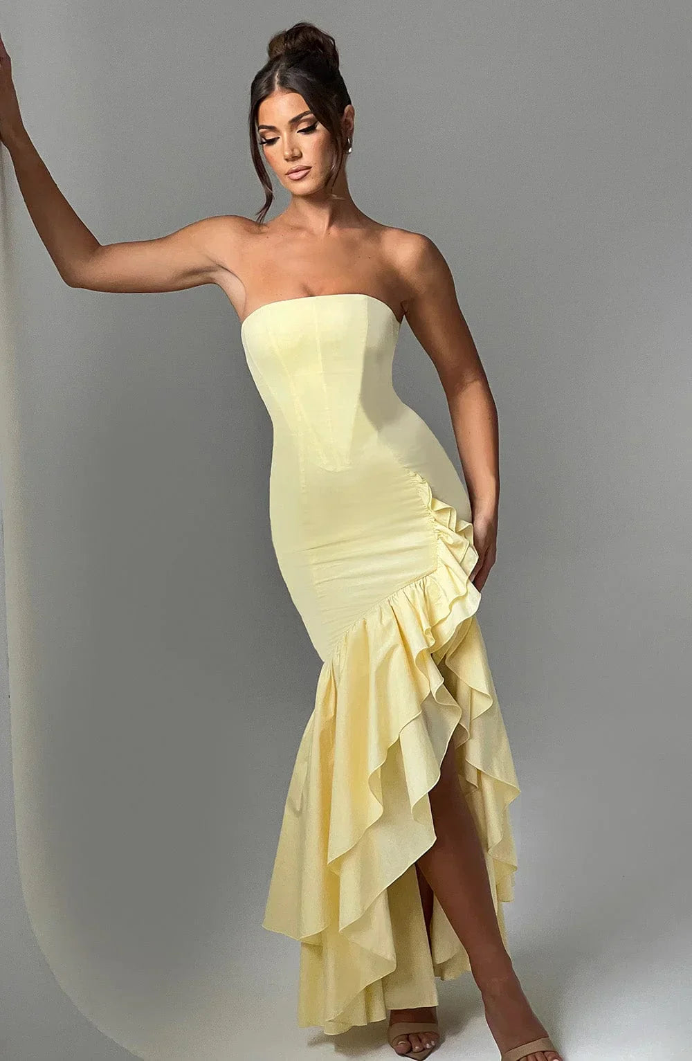 Ärmelloses Maxikleid Mit Schlitz Und Rüschen Für Frauen