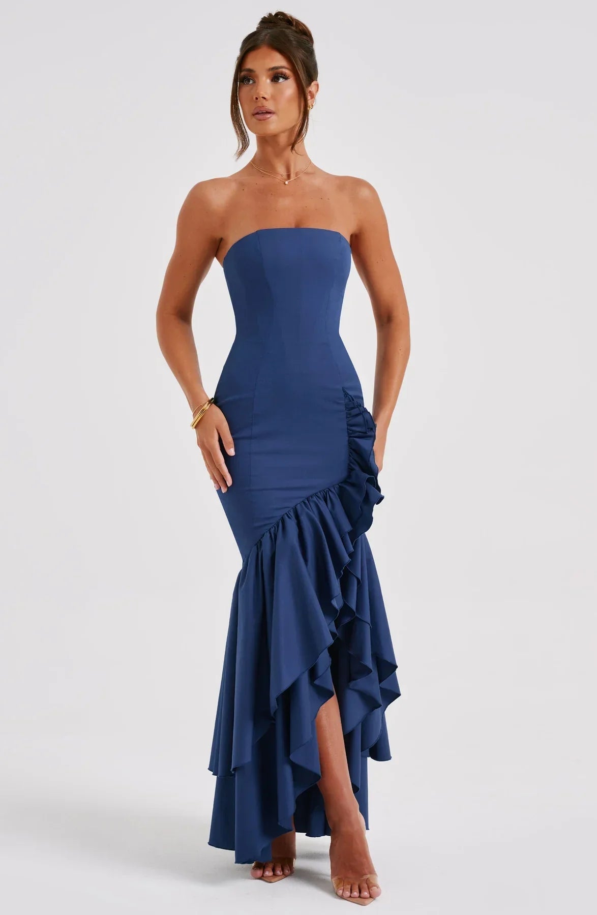 Ärmelloses Maxikleid Mit Schlitz Und Rüschen Für Frauen