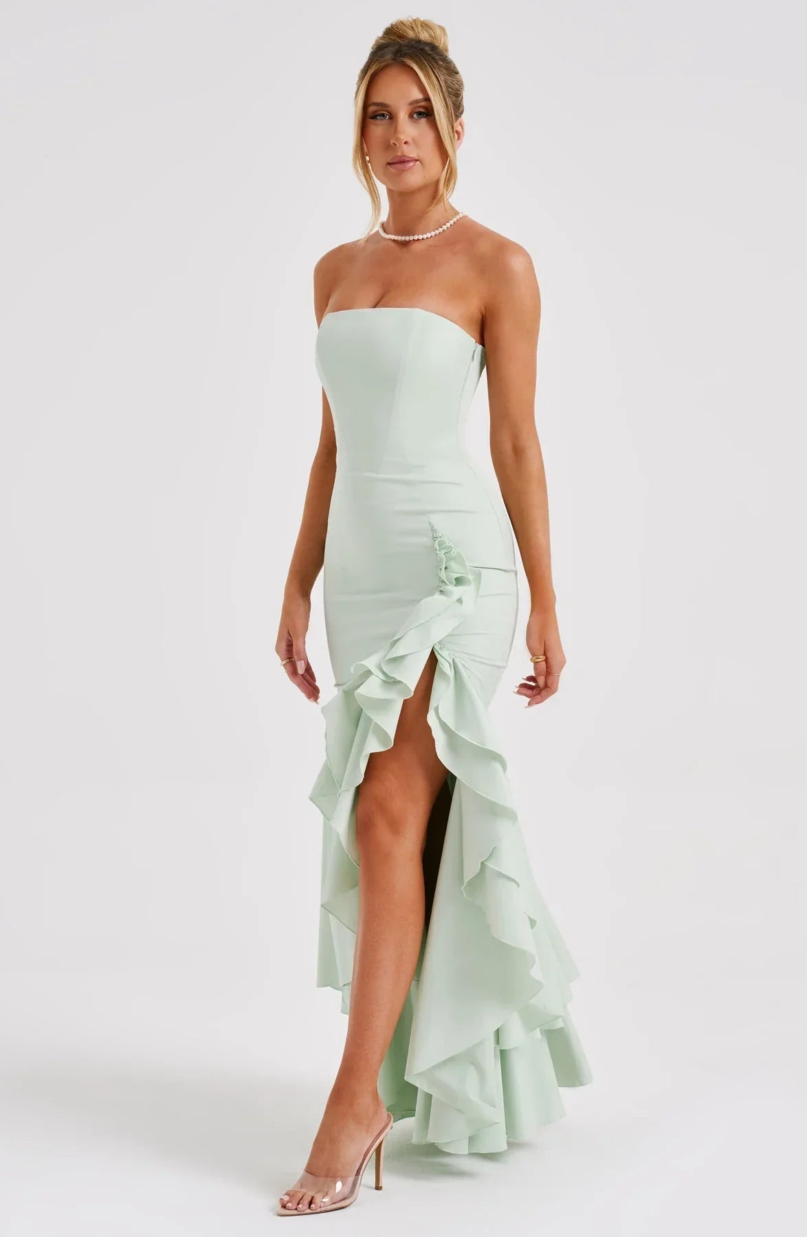 Ärmelloses Maxikleid Mit Schlitz Und Rüschen Für Frauen