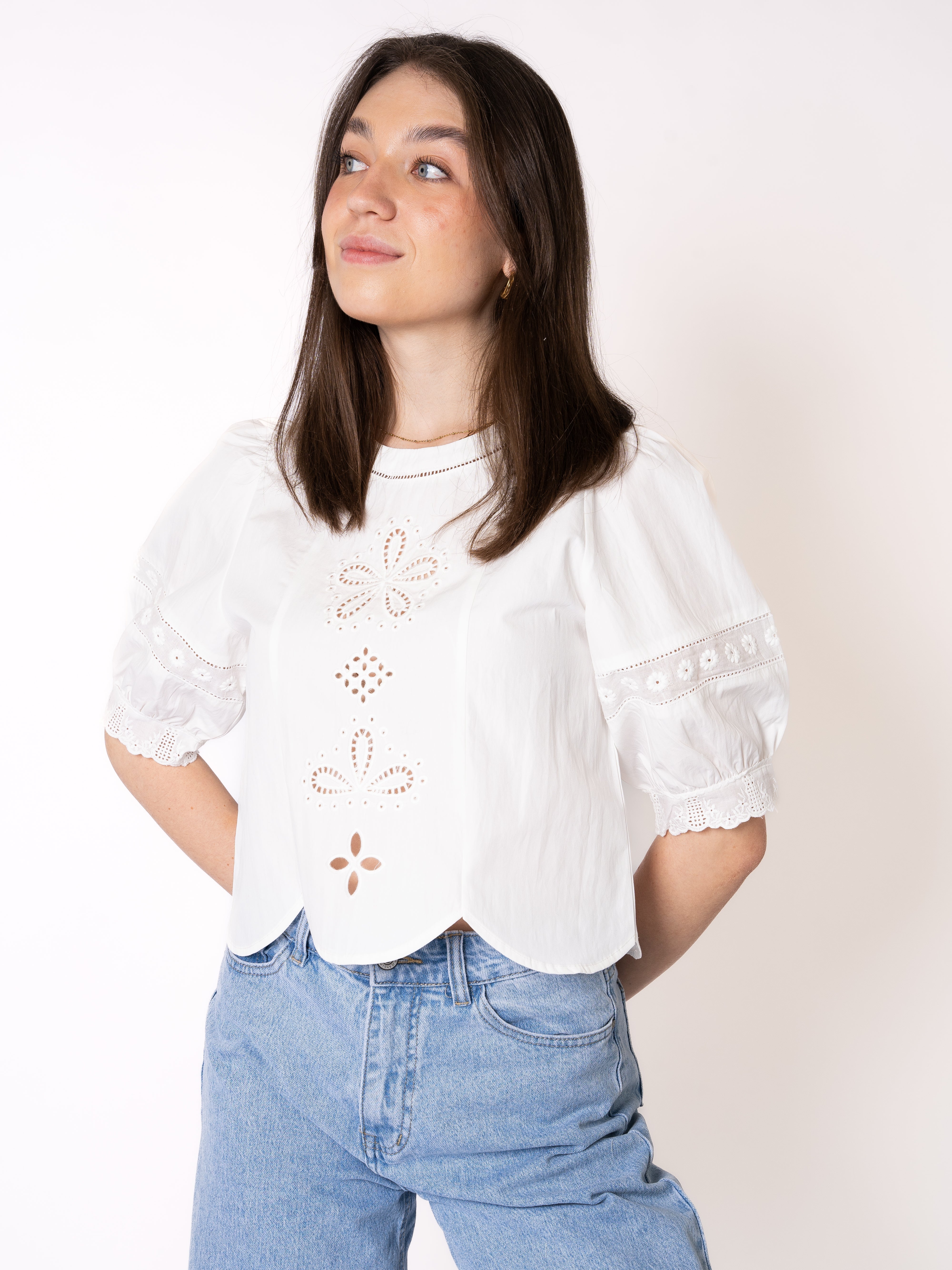 Raylene | Elegante Boho-Bluse Weiß