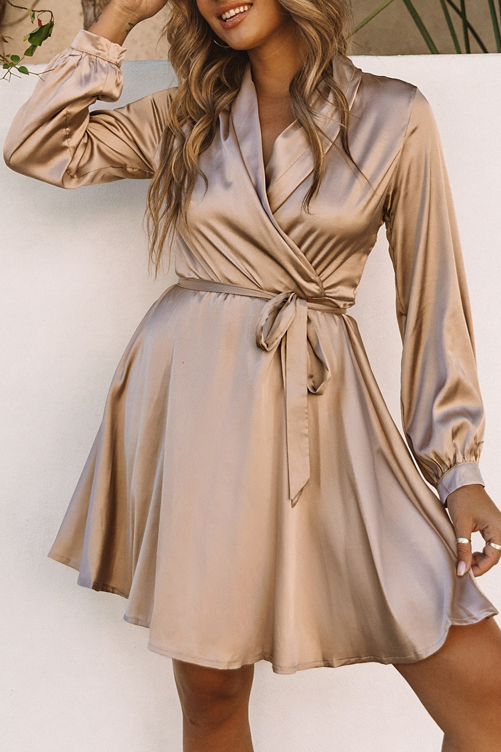Satin-Wickelkleid mit V-Ausschnitt für Jede Gelegenheit Für Frauen
