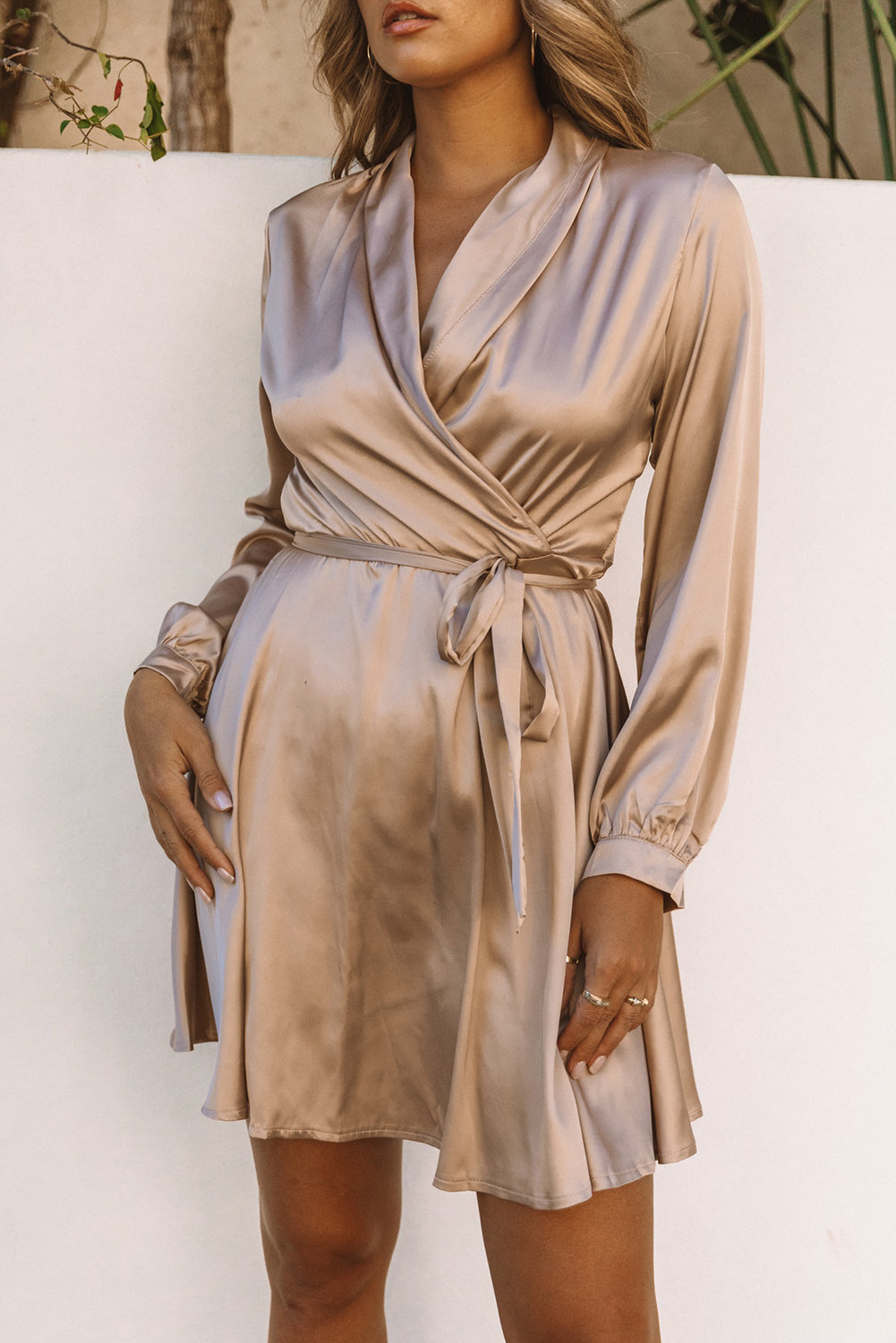 Satin-Wickelkleid mit V-Ausschnitt für Jede Gelegenheit Für Frauen