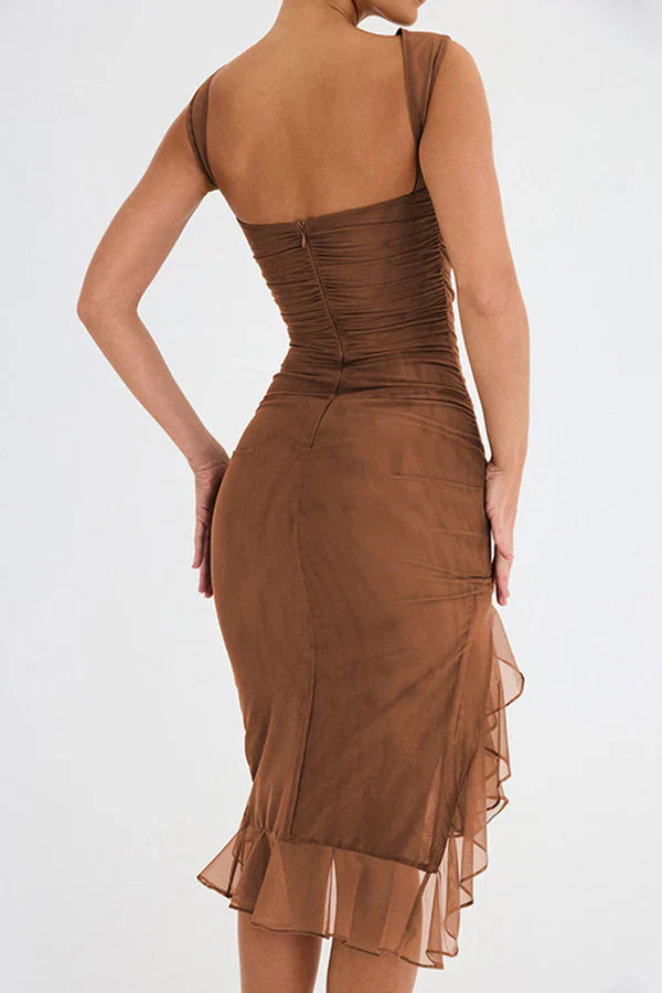 Bootsausschnitt-Rüschen-Sheath-Kleid mit elegantem Design Für Frauen