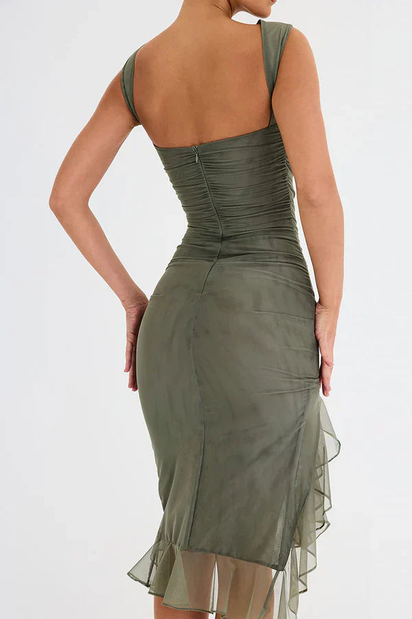 Bootsausschnitt-Rüschen-Sheath-Kleid mit elegantem Design Für Frauen