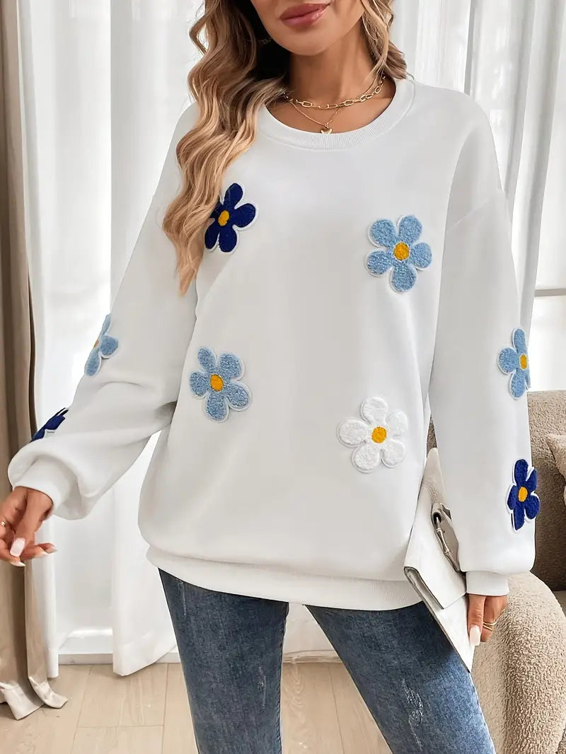 Weiches Baumwoll-Sweatshirt mit Floralem Muster für Damen