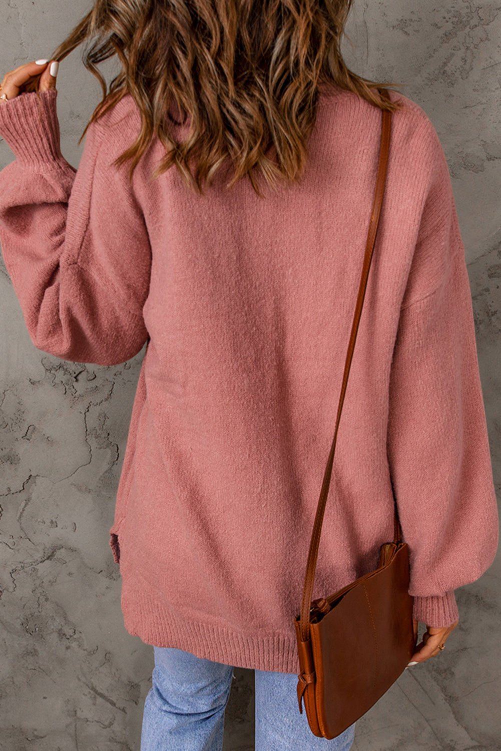 Strickpullover mit Puffärmeln und Taschen Für Frauen