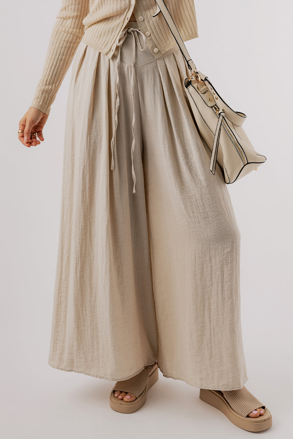 Beige Weite Hose mit Kordelzug und legerem Schnitt Für Frauen