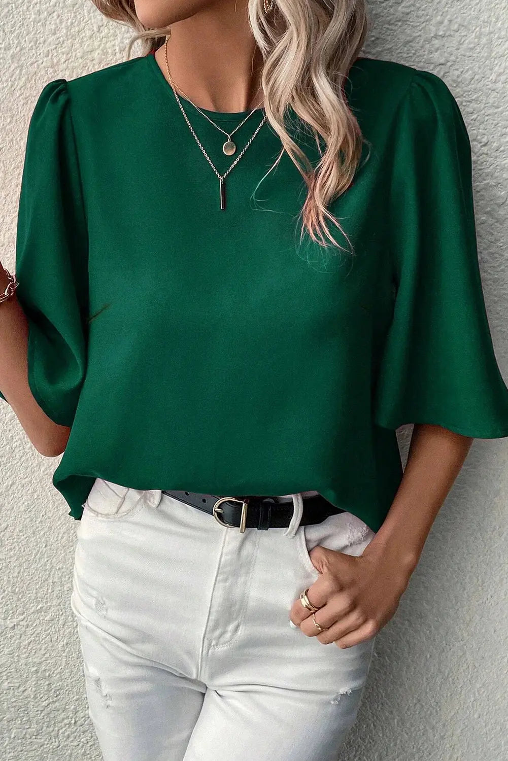 Elegante Satainbluse mit Schlüsselloch-Rückendetail Für Frauen