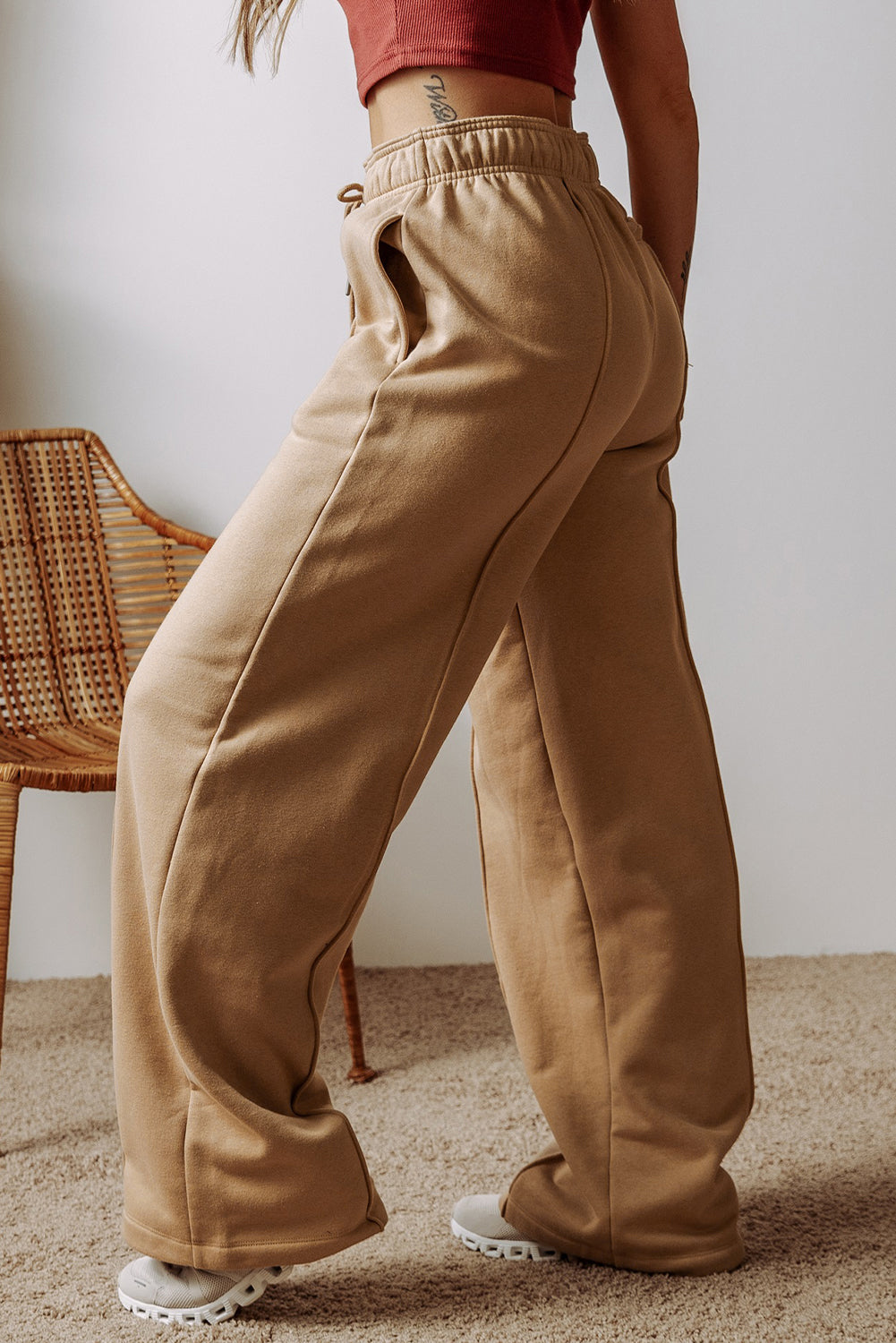 Rauchgraue Weite Hose mit sichtbaren Nähten Für Frauen