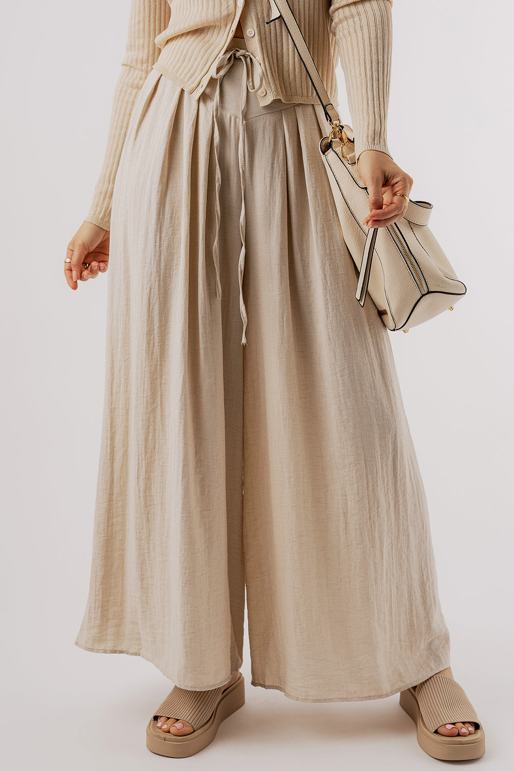 Beige Weite Hose mit Kordelzug und legerem Schnitt Für Frauen