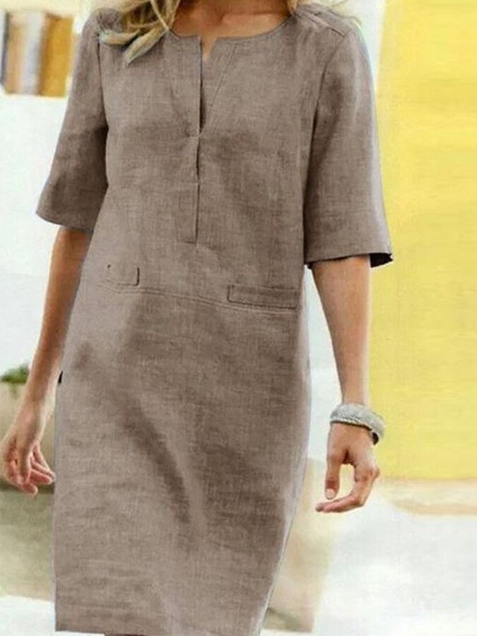 Clotild | Baumwoll-Leinen-Kleid mit kurzen Ärmeln
